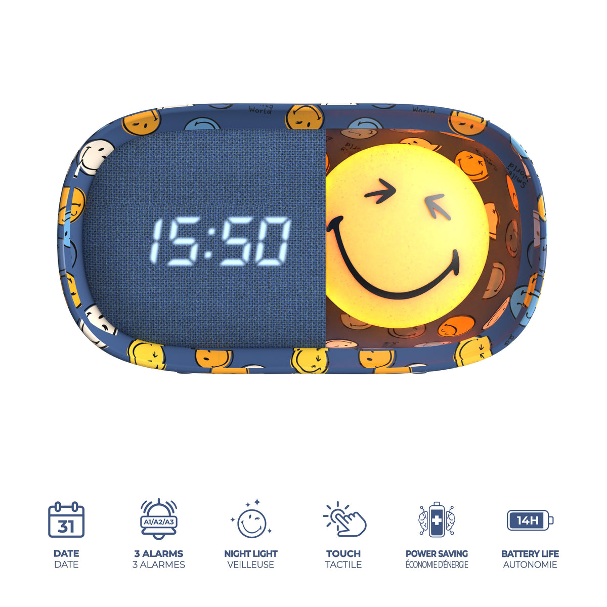 Réveil veilleuse bleu pour enfant Dreamy Clock Smiley World MOB, vue 3
