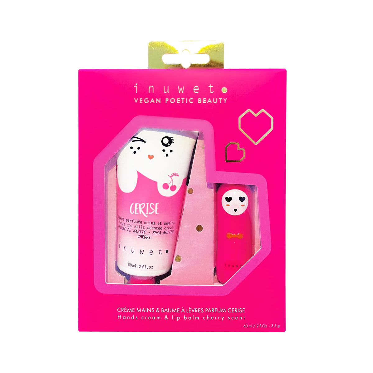 Coffret cadeau rose crème mains et baume à lèvres cerise Inuwet Wiz pour enfant