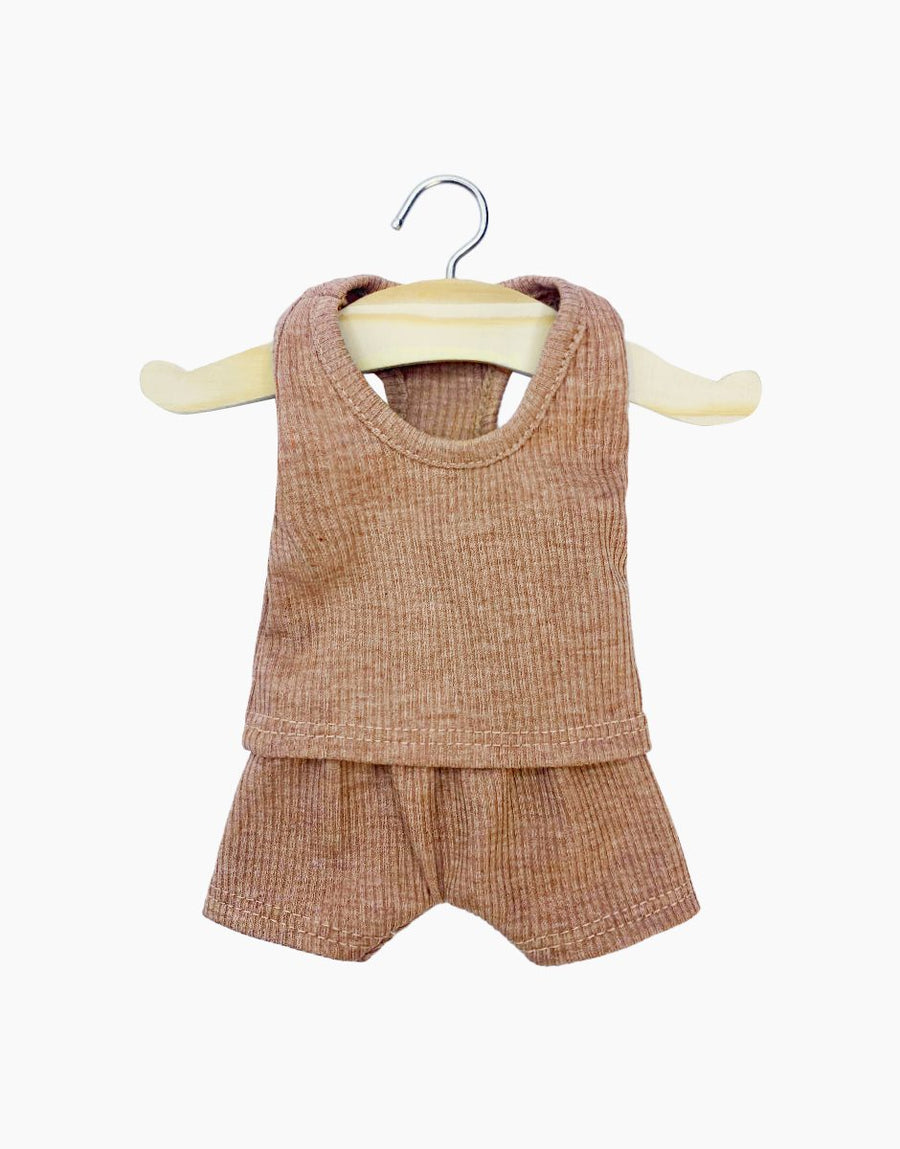 Les P’tits Basiques – Dessous garçon Marcel en maille côtelée caramel chiné