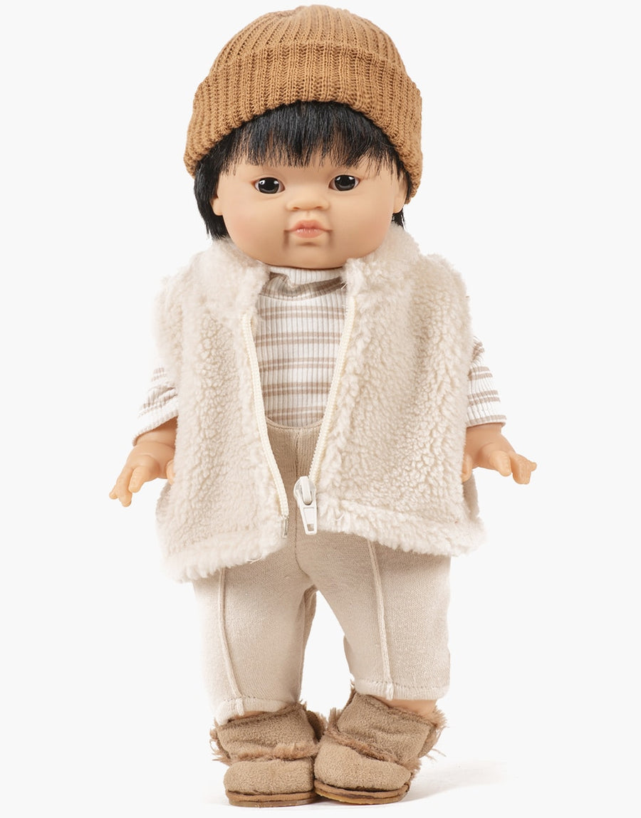 Gordis – Ensemble Popeye sous-pull en bord côte rayé blanc/beige et son fuseau lin