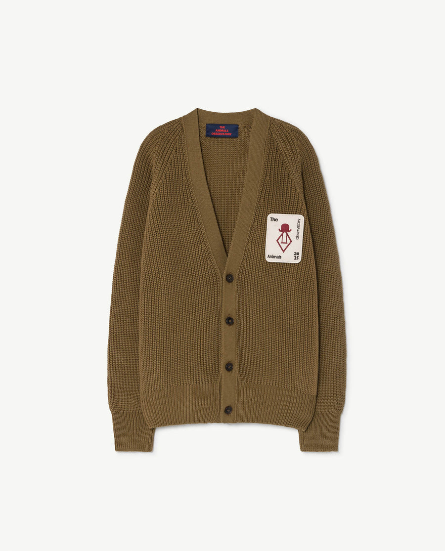 Plain Racoon Kids Cardigan Military Green