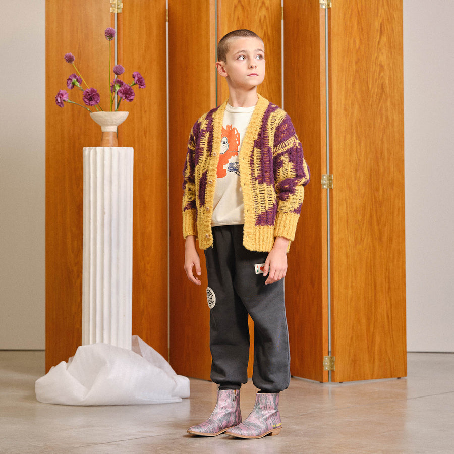 Arty Racoon Kids Cardigan Yellow