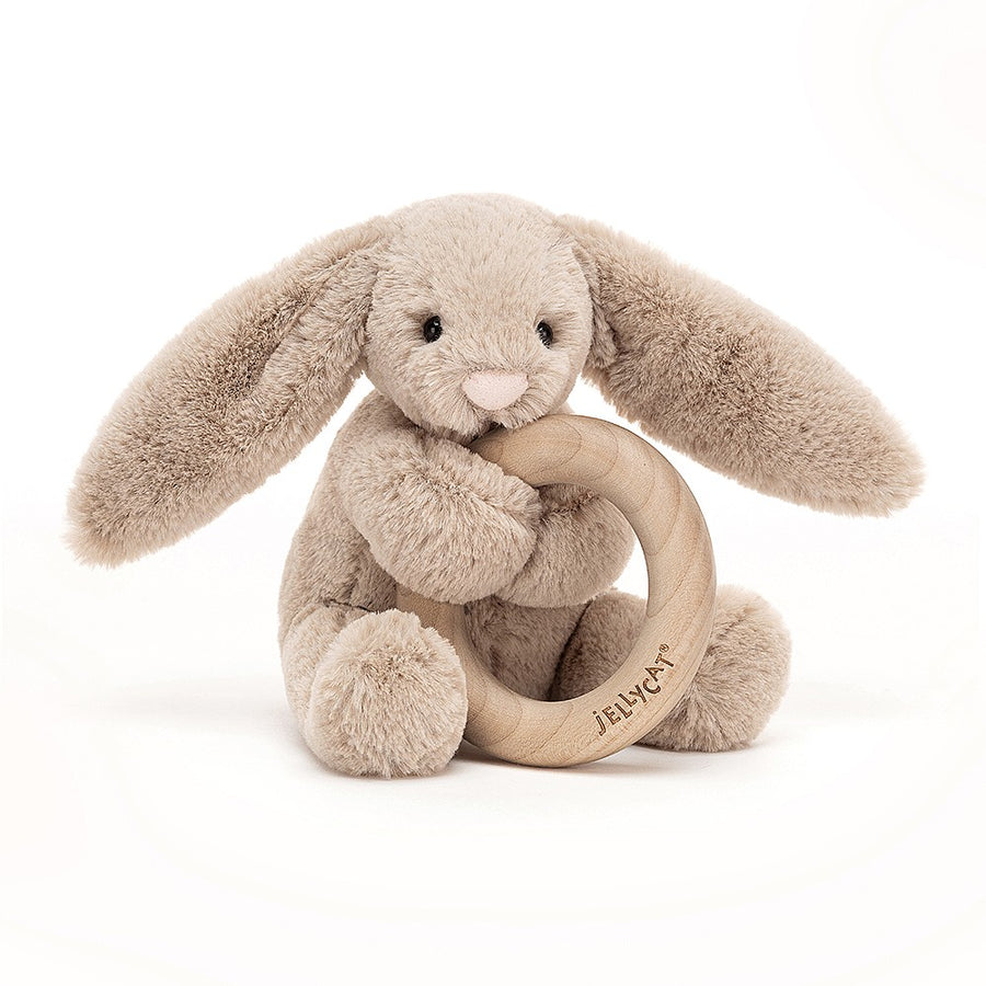 Bashful Beige Bunny Wooden Ring Toy