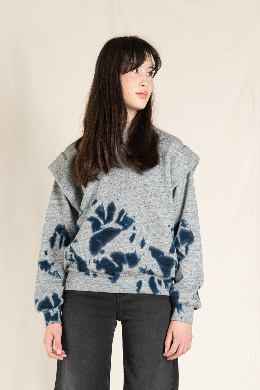 CARLY Heather Grey Tie & Dye - Crew Neck Sweatshirt