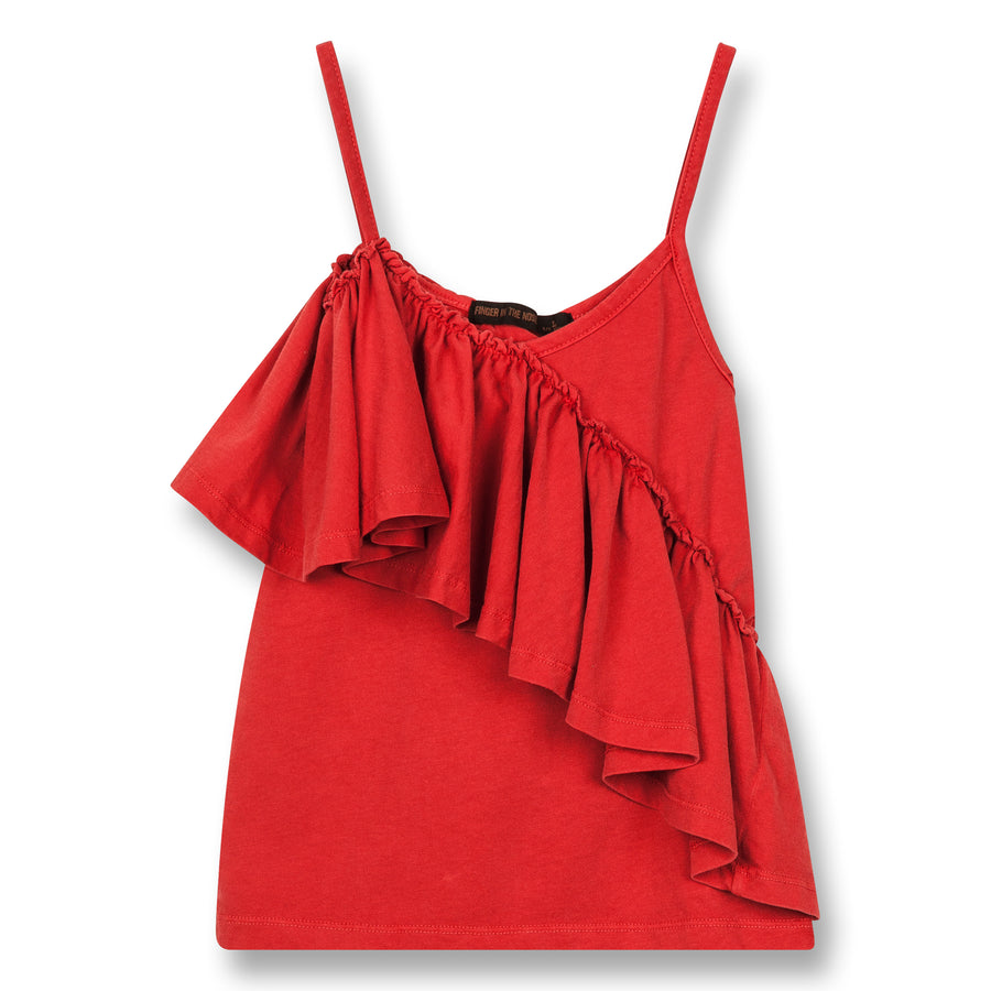 Cathy Poppy Red - Girl Knitted Jersey Tank Top