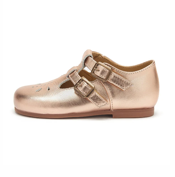 Lucy Velcro T-Bar Rose Gold Leather