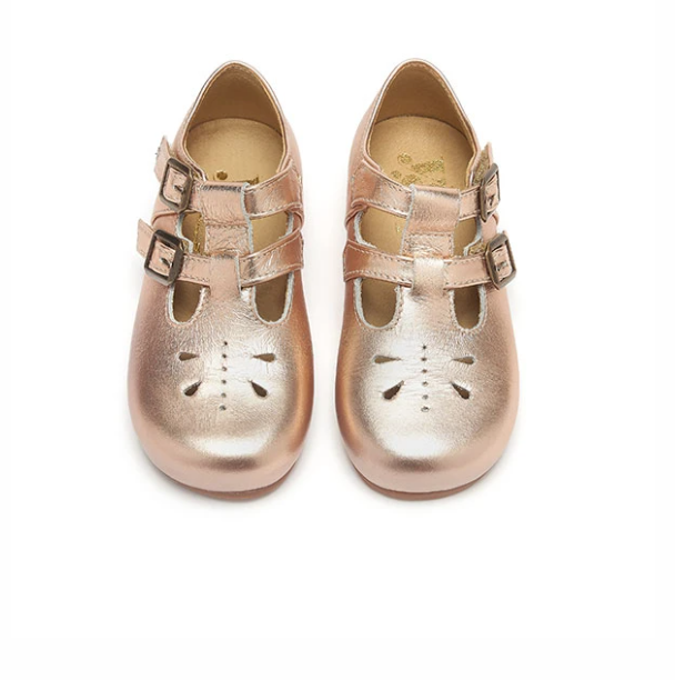 Lucy Velcro T-Bar Rose Gold Leather