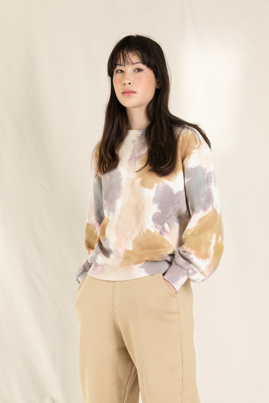 HIROKO Ecru Tie & Dye - Crew Neck Sweatshirt