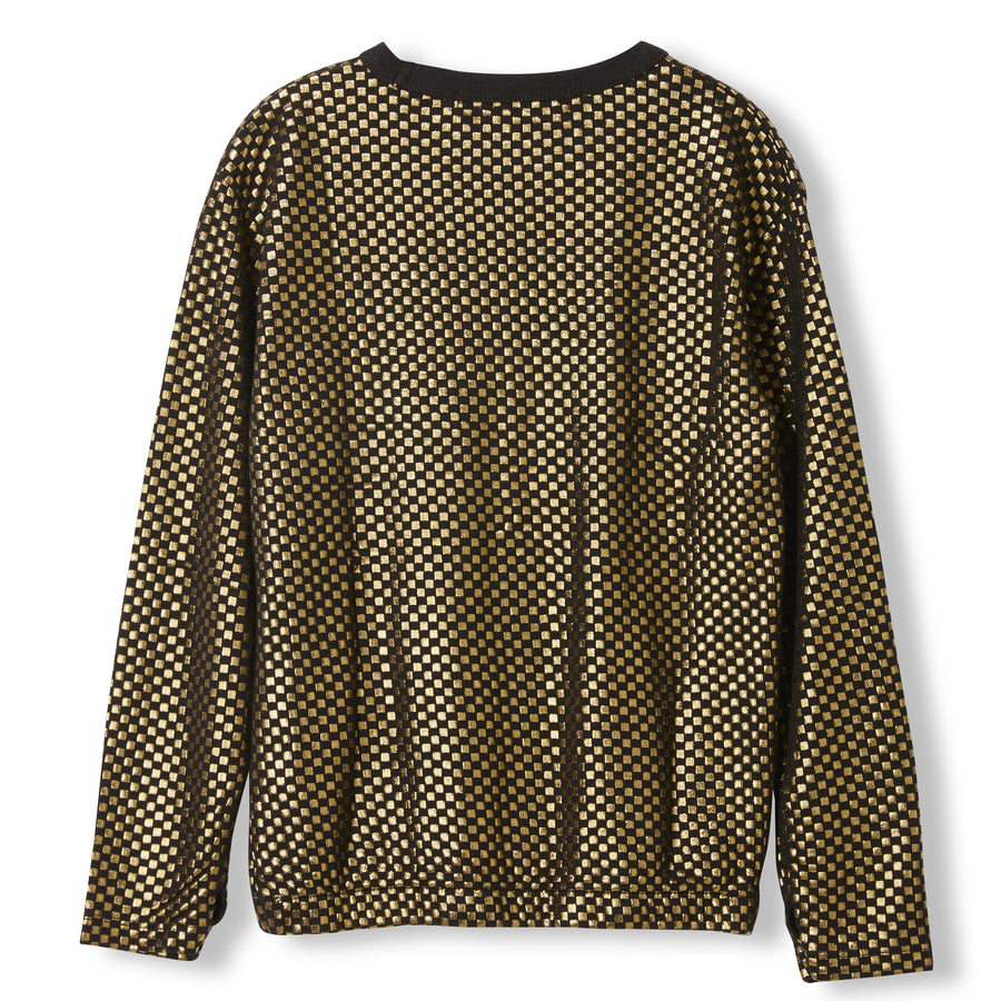MIKKI Gold Metal Checkers -  Knitted Long Sleeve Jersey T-shirt