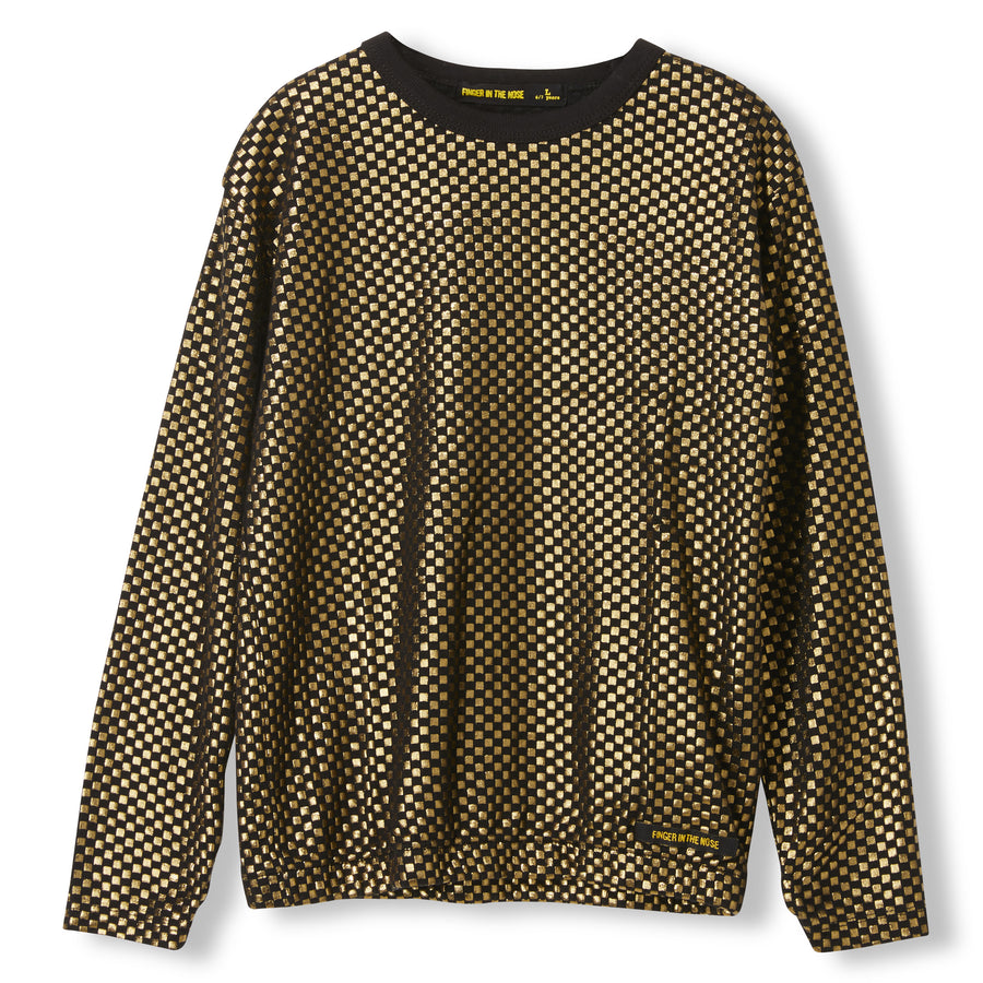 MIKKI Gold Metal Checkers -  Knitted Long Sleeve Jersey T-shirt