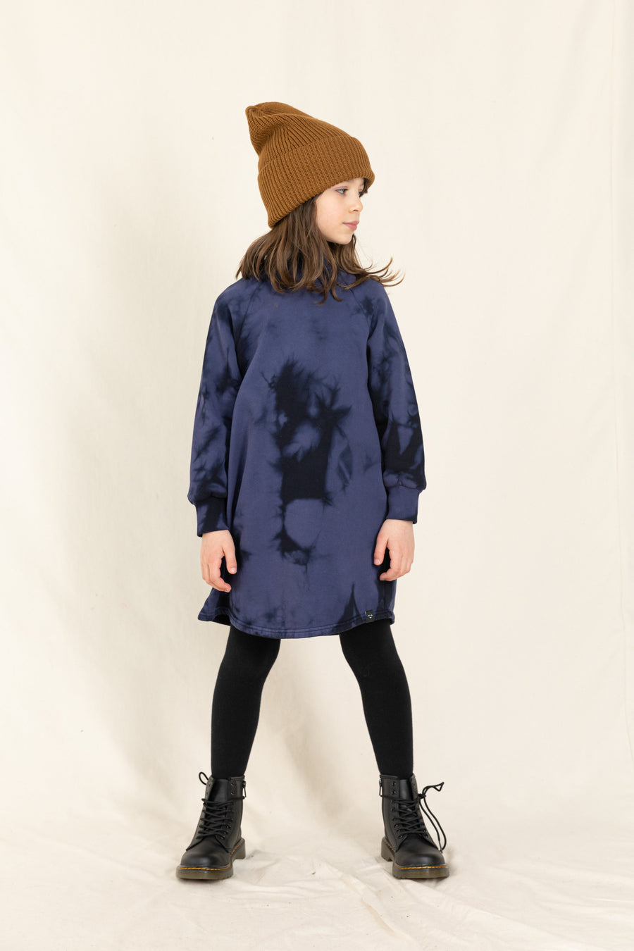 NEW ROOMY Navy Tie & Dye - Long Sleeve Fleece Dress