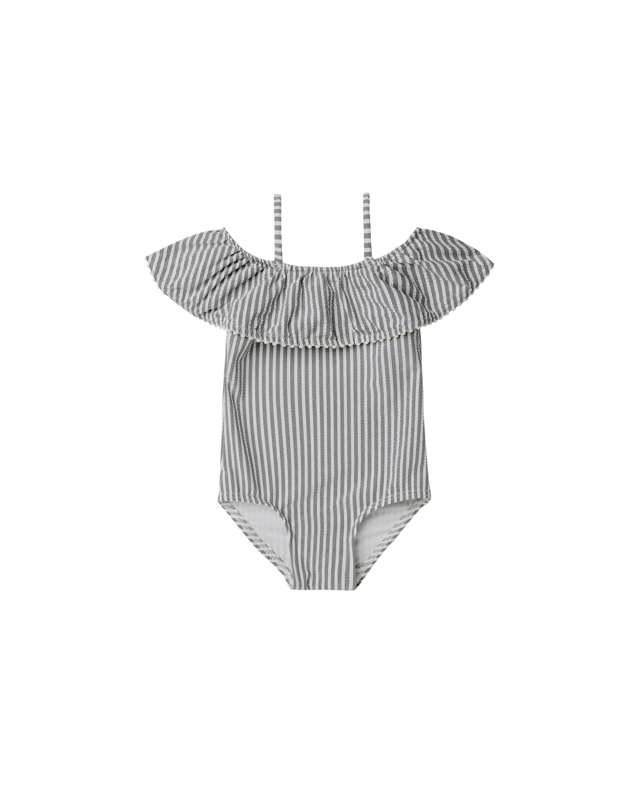 Off-The-Shoulder One-Piece Ink Stripe Ink-Stripe Rylee + Cru