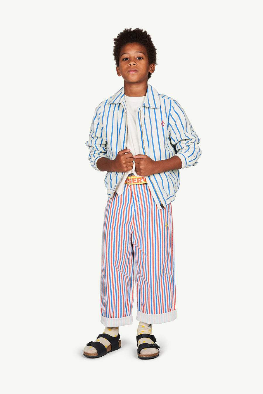 The Animals Observatory - Pants - Camel Kids Trousers White Stripes