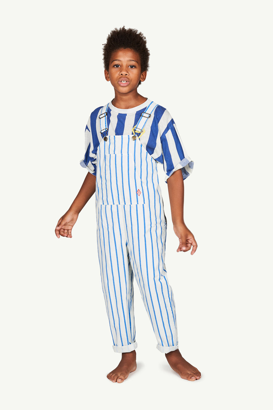 The Animals Observatory - Jumpsuits / Overalls - Mammoth Kids Jumpsuit White Bleu Stripes