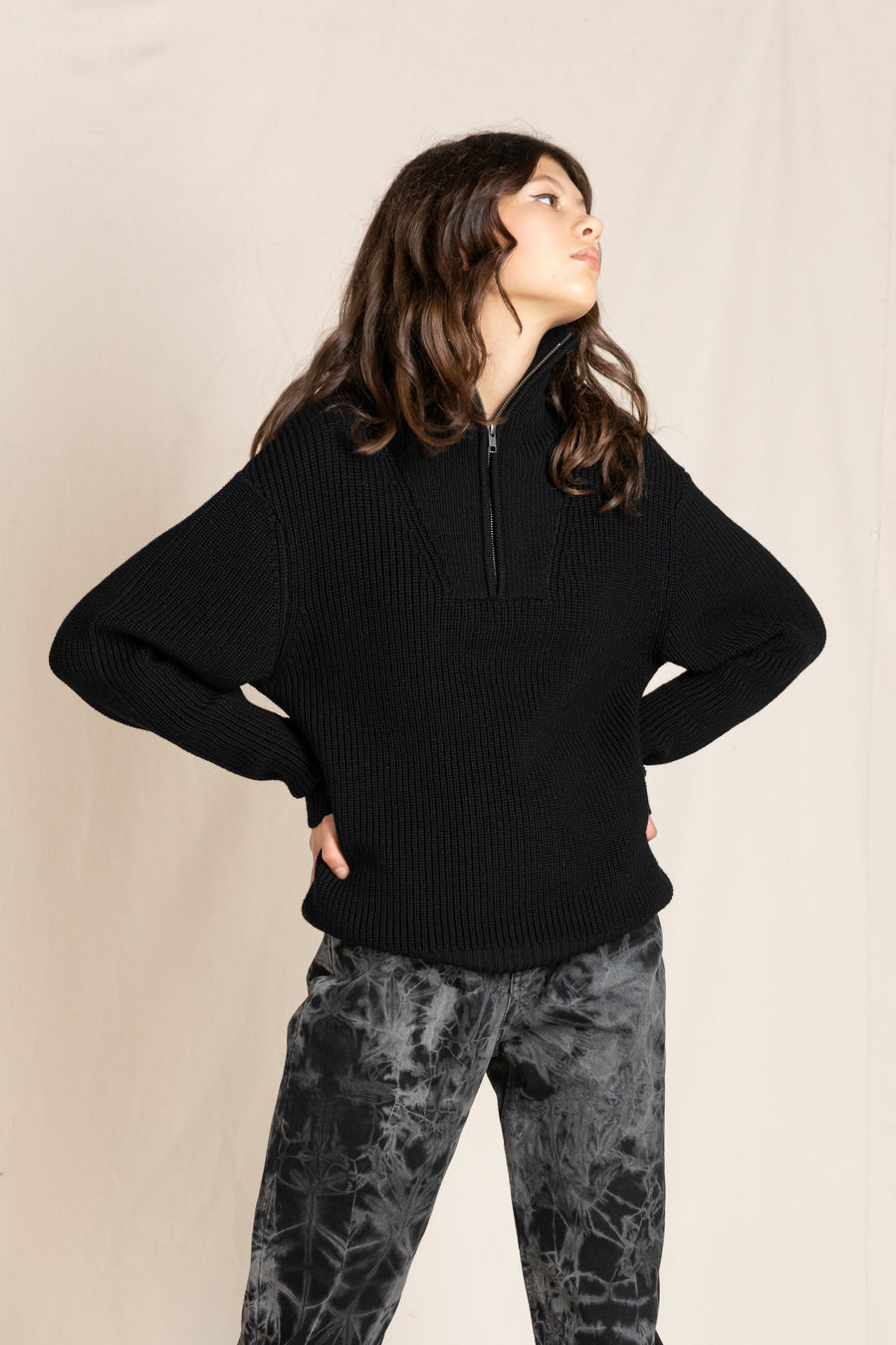 SASHA Absolute Black - Half Zipped Jumper