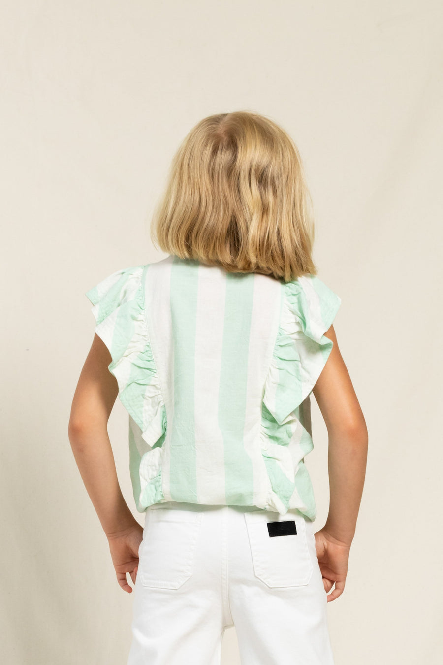 Finger in the Nose - Tops - WINGER Milky Mint Stripes - Sleeveless Flounced Top