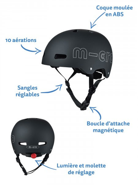 Casque Noir Mat Boucle Magnétique Lumière LED Intégrée