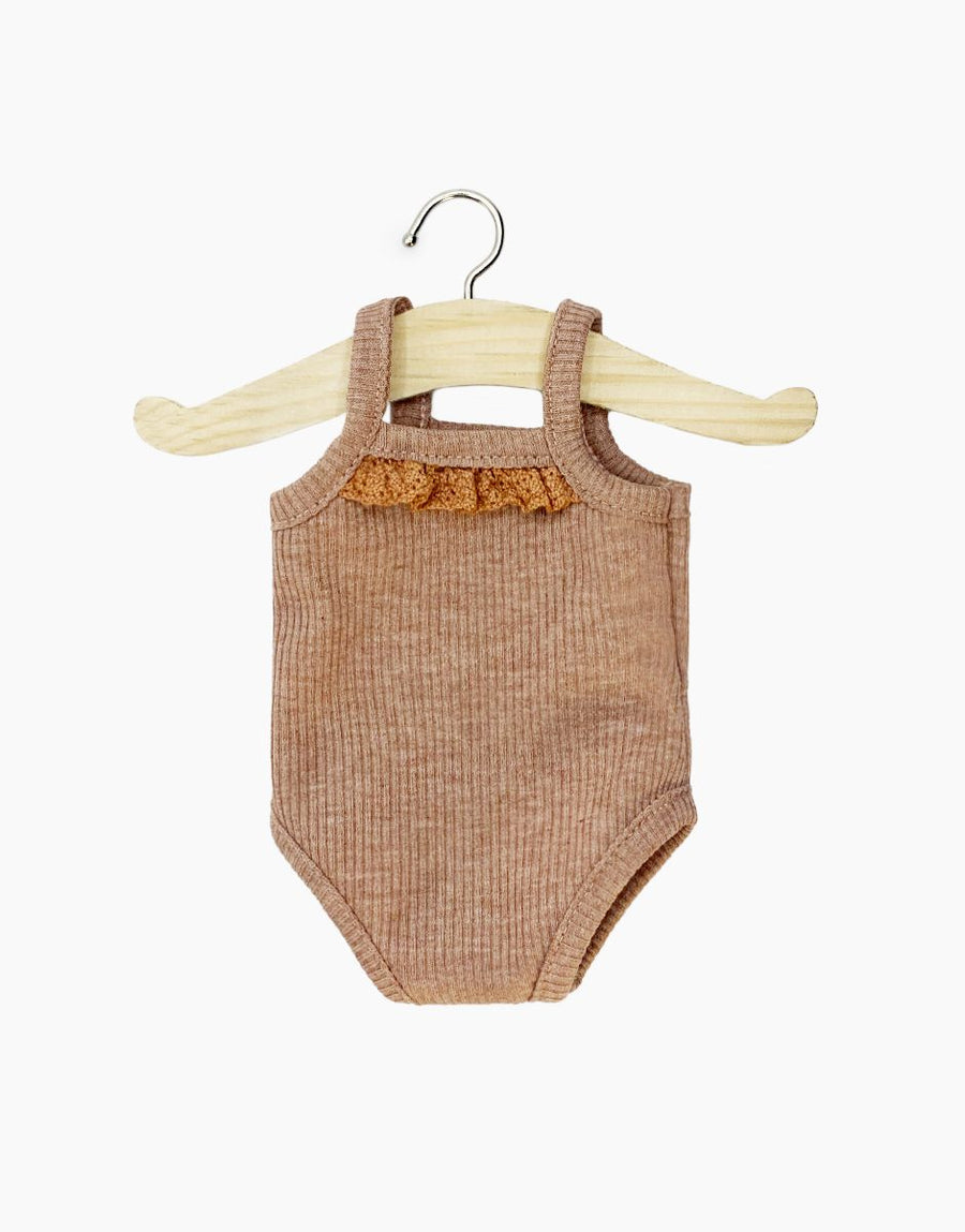 Gordis - Les P’tits Basiques – Body sans manches en maille côtelée caramel chiné et sa dentelle