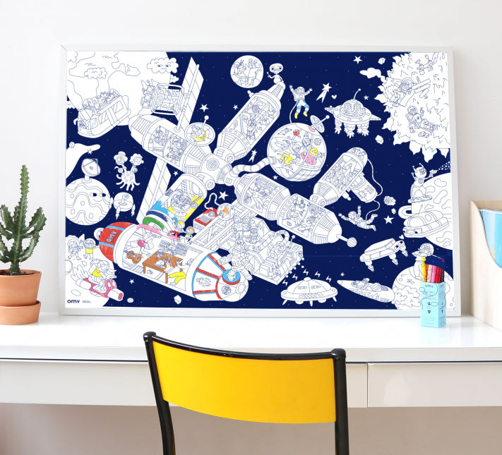 Poster Geant A Colorier - Space Station + Stickers 6 Phospho